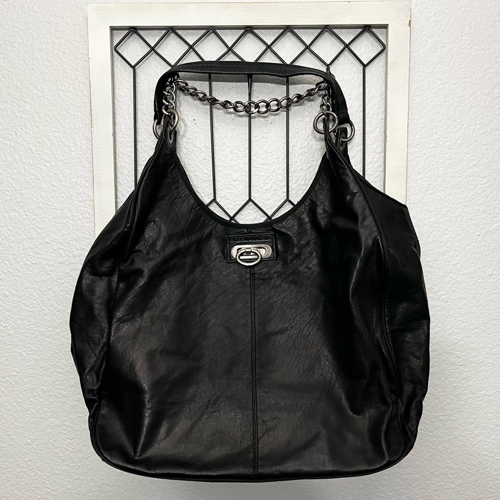 BCBGMaxAzria Large Black Leather Hobo Bag